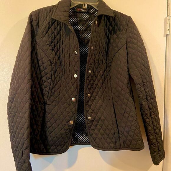 Pantology Black Quilted Jacket W Polka Dot Sz 8 EC - Picture 3 of 7
